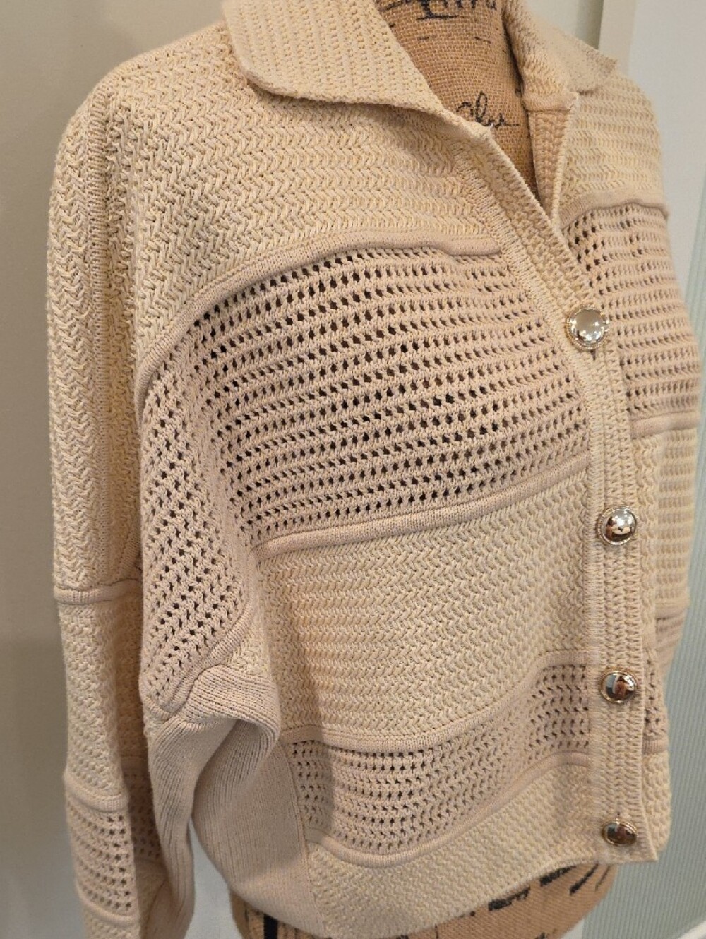 ba&sh Cream Open-Weave Button Cardigan - Picture 6 of 11